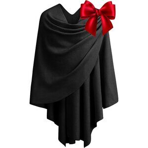 Women Gift Box Black Cross Front Poncho Sweater Wrap Knitted Elegant Shawls Cape